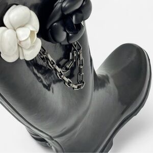 Black Rain Boots with Floral Accents